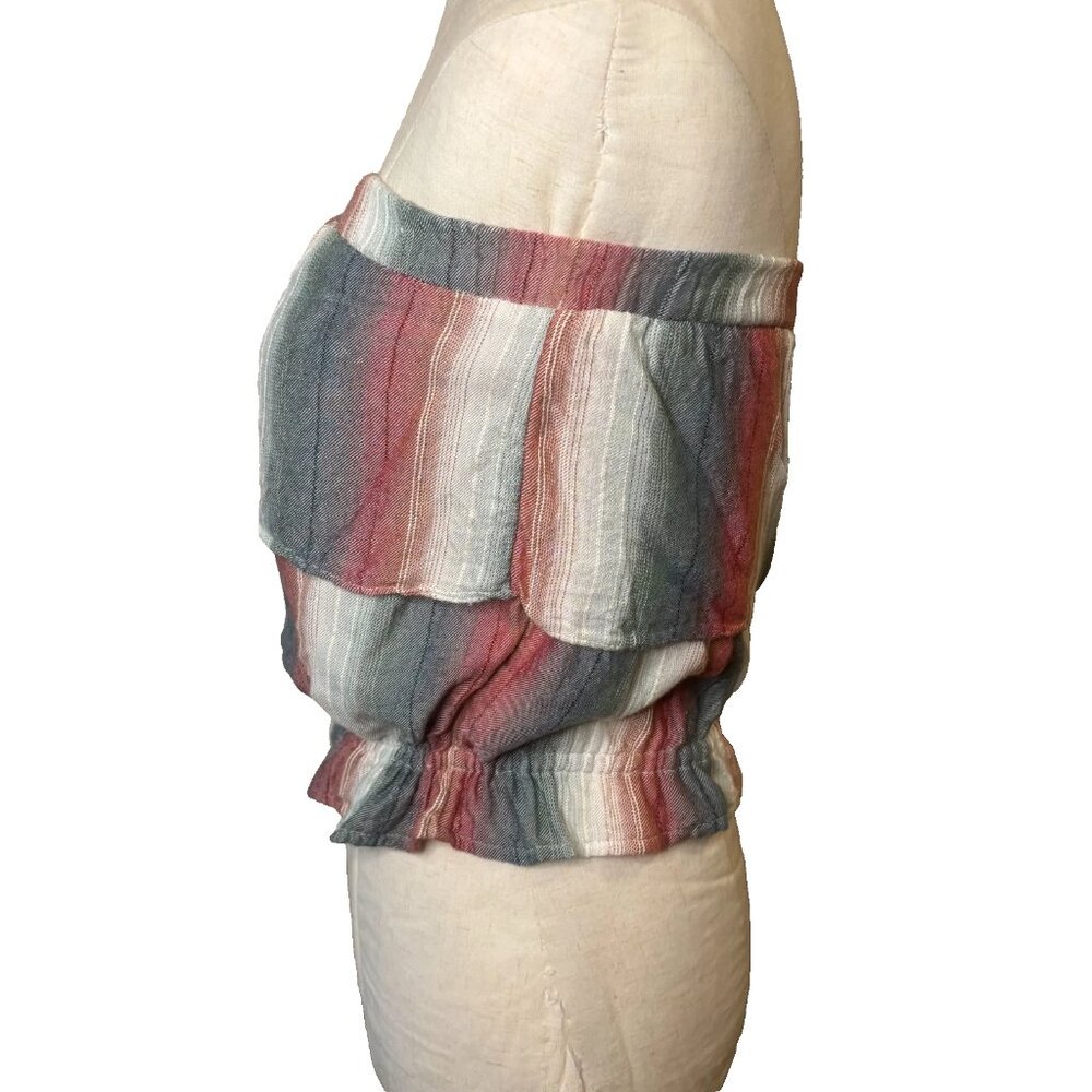 American Eagle Women's Multi Color Striped Ruffle Tube Crop Top Size XS #128 - Picture 2 of 6